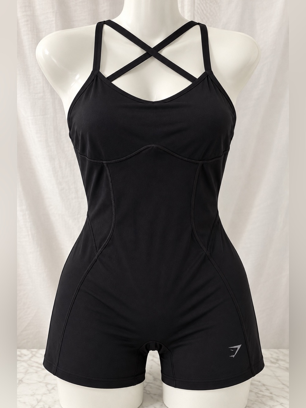 Gymshark Black Cross-Back Athletic Romper Shorts Size S